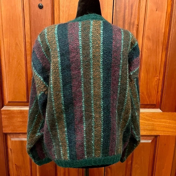 VTG Pasta Acrylic Wool Mohair Blend Fuzzy Cardigan Sweater Striped Sz M - Picture 3 of 7